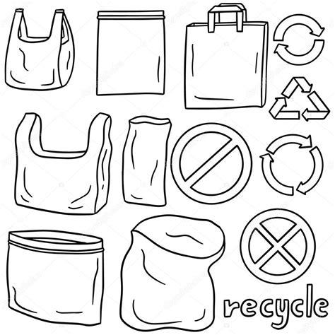 Vector Set Of Plastic Bag And Recycle Icon Stock Vector Image By