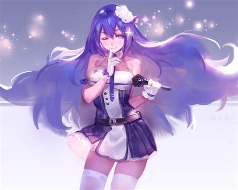 Desktop Wallpaper Purple Hair Anime Girl Art Wink Hd Image Picture