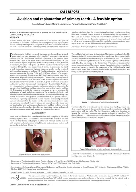 Pdf Avulsion And Replantation Of Primary Teeth A Viable Option