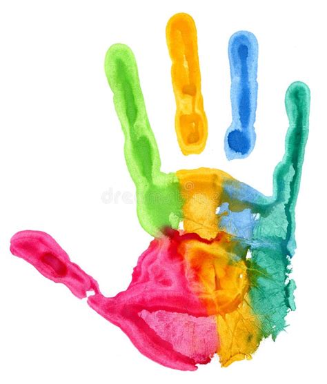 Close Up Of Colored Hand Print On White Stock Photo Image Of