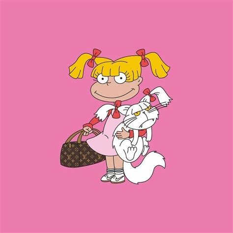 A Cartoon Character Holding A Cat On Top Of A Pink Background