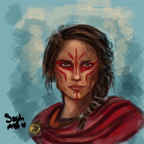 A Digital Painting Of A Woman With Red Makeup