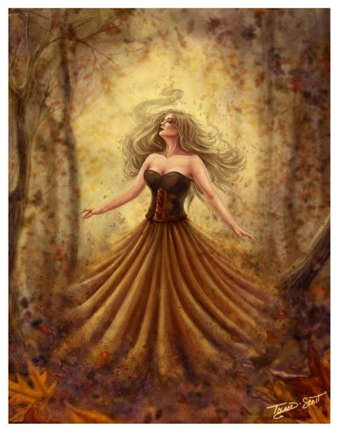 11x14 Witch Forest Goddess With Autumn Leaves Halloween Art Etsy