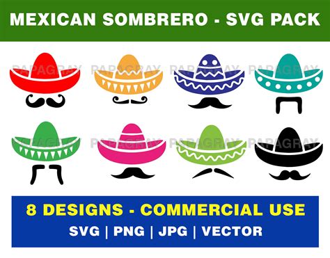 Mexican Sombrero Svg Pack 8 Designs Digital Download Etsy Ireland