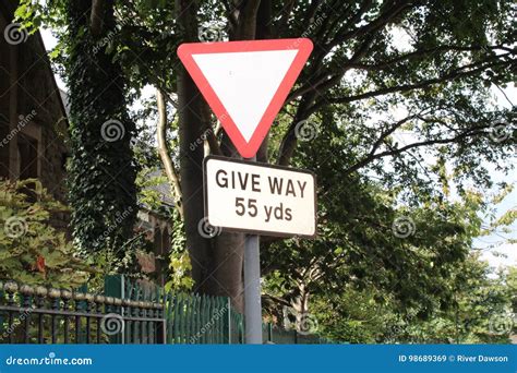 Road Sign Warning Of Give Way In 55 Yards Stock Image Image Of Give