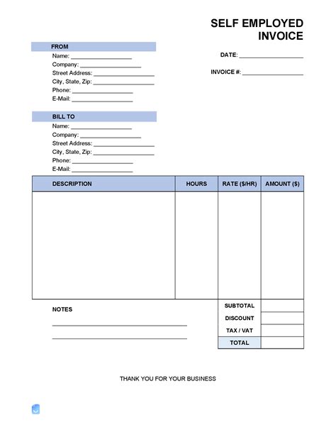 Self Employed Invoice Template Invoice Maker