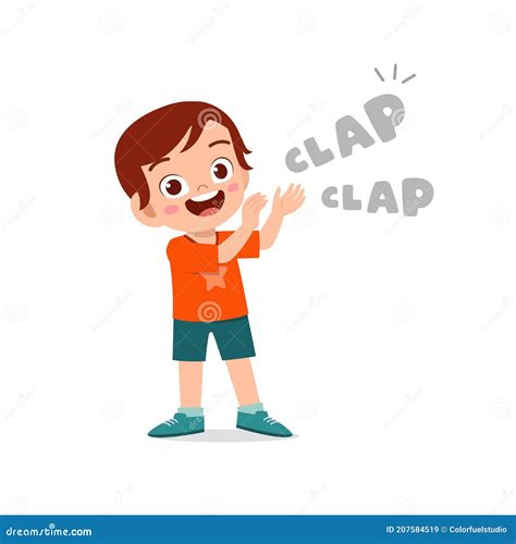 Happy Cute Little Kid Boy Standing And Clap The Hand Stock Vector