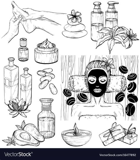 set of spa icons sketch royalty free vector image