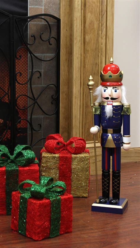 24 Decorative Blue King Wooden Christmas Nutcracker With Scepter