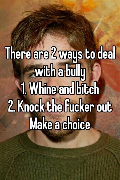 There Are 2 Ways To Deal With A Bully 1 Whine And Bitch 2 Knock The Fucker Out Make A Choice