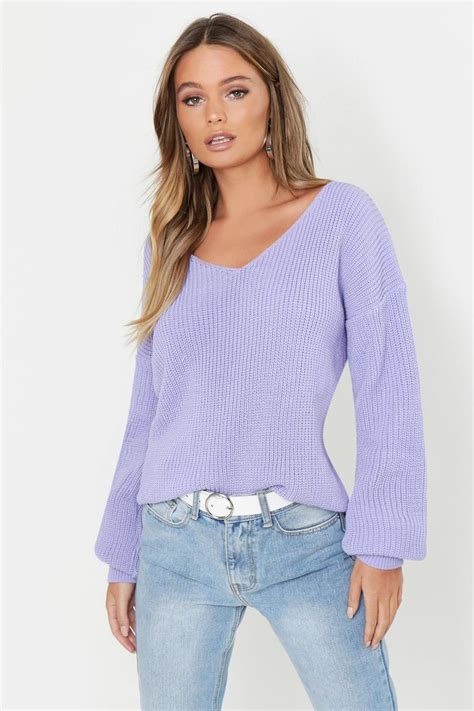 Womens Oversized V Neck Sweater Purple M In 2020 Vneck Sweater