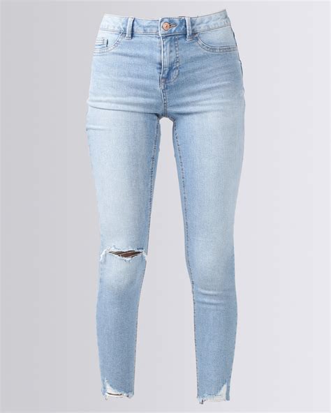 New Look Ripped Fray Hem Skinny Jenna Jeans Pale Blue Zando
