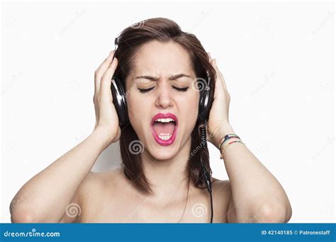 girl listening to music and singing stock image image of natural lips 42140185