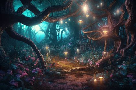 Abstract Cartoon Forest Magical Fantasy Landscape Background Generative