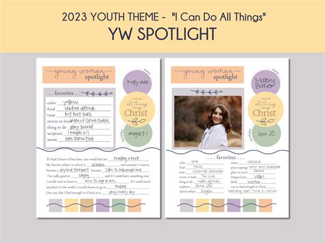 Young Womens Spotlight Sheets 2023 Lds Youth Theme I Etsy