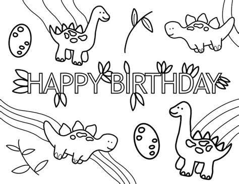 Printable coloring sheets of cakes and characters make an awesome free birthday activity! happy birthday coloring page dinosaur Dino party