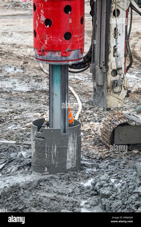 Drilling Pile For Foundation With Bore Pile Rig Machine At The