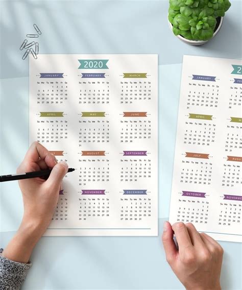 Printable Calendar 2020 2021 Year At A Glance Yearly Etsy Example