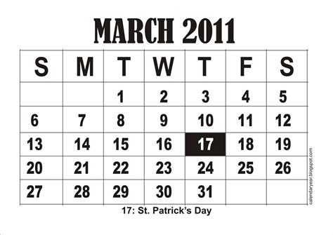 2011 March Calendar Printable Calendar