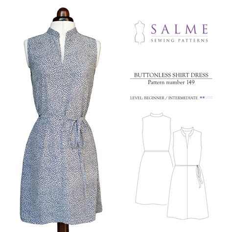 Salme Sewing Patterns 149 Buttonless Shirt Dress Downloadable Pattern