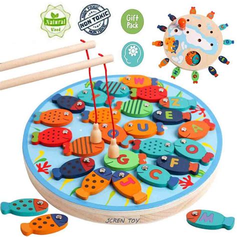 Wooden Magnetic Fishing Game Toy For Toddlers Magnet Abc Alphabet