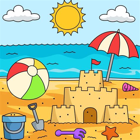 Juguetes En La Ilustración De Dibujos Animados De Colores De Playa