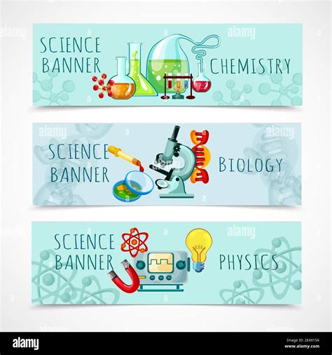 Science Horizontal Banner Set With Chemistry Biology And Physics