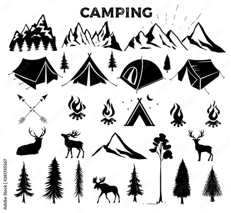 travel event camping vector logo template for your design tourist tent forest camp trees