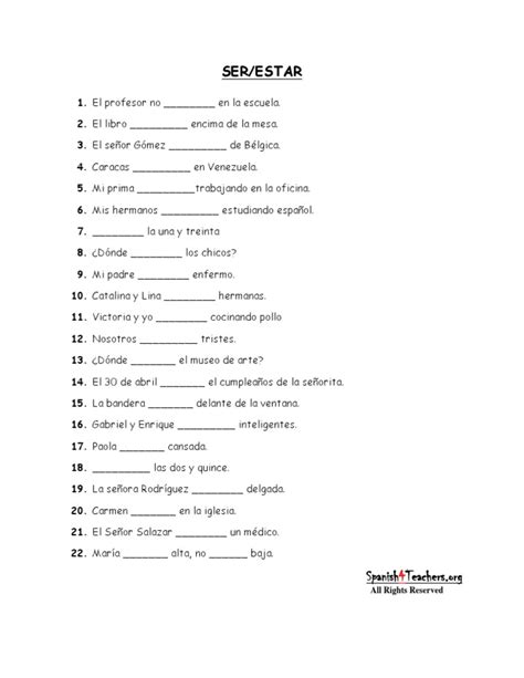 Ser And Estar Practice Worksheets With Answers