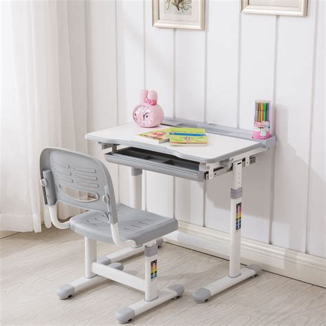 This set of children's desks and chairs can grow up with the children. Grey Adjustable Children's Desk and Chair Set Child Kids ...