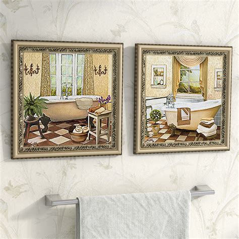 French Bath Ii Piece Framed Acrylic Painting Print Set Under Glass