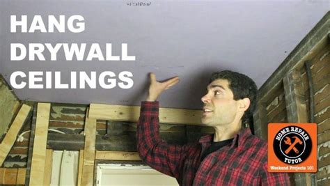 Hang the ceiling panels before the walls and be prepared for some heavy lifting. How to Hang Drywall Ceilings by Yourself - Home Repair Tutor