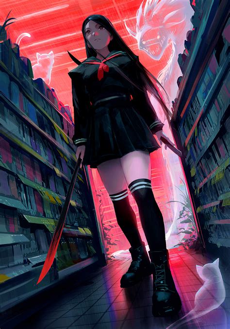 Wallpaper Anime Girls Sword Weapon Women With Swords Black Hair