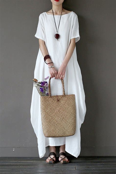 White Casual Linen Plus Size Summer Maxi Dresses 1640