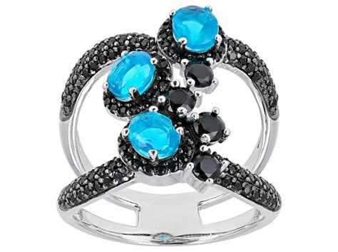 Paraiba Blue Color Opal Rhodium Over Sterling Silver Ring 155ctw