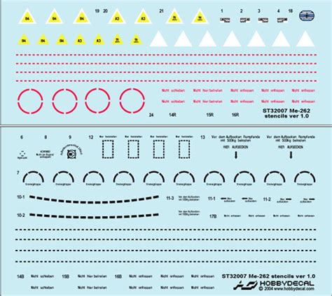 Hobby Decal St32007 Me 262 Stencils Large Scale Planes