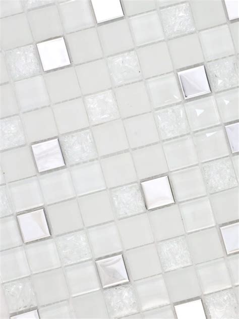 Modern White Glass Metal Kitchen Backsplash Tile