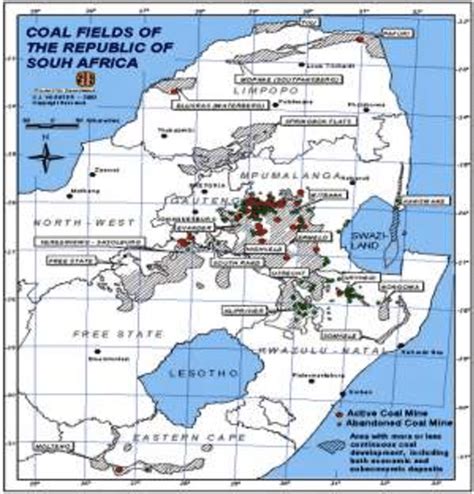 Map Showing The Distribution Of Coal Mines In South Africaactive Mines