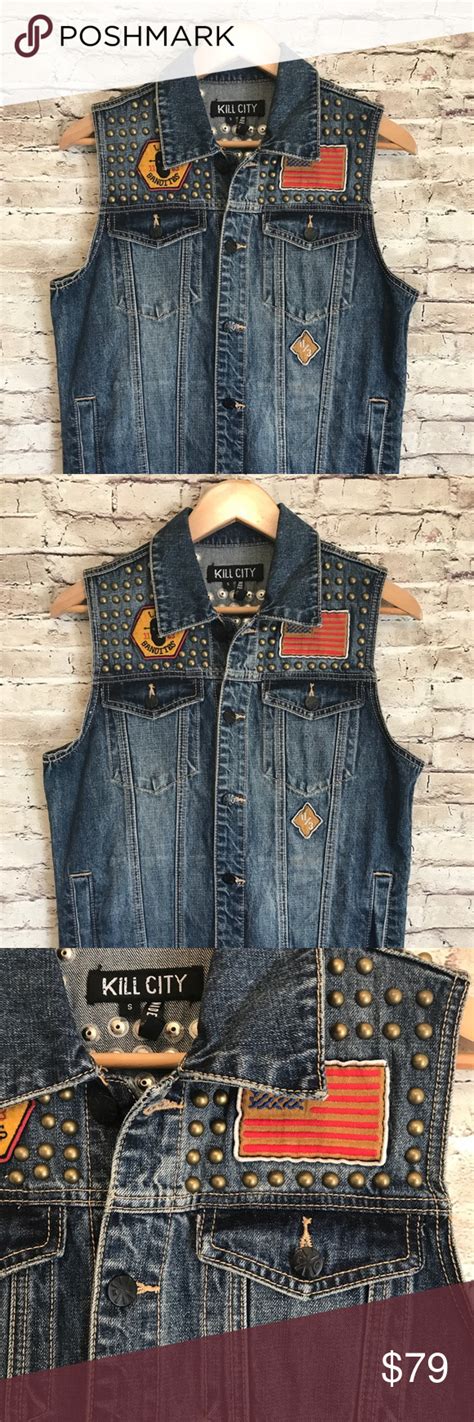 Kill City Trucker Vest Denim Small Patches And Studs Clothes Design