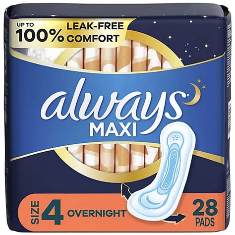 Always Size 4 Overnight Absorbency Unscented Maxi Pads Without Wings