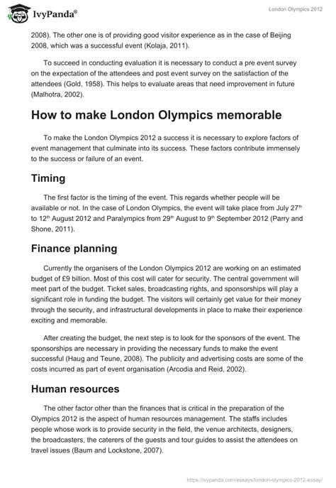 London Olympics 2012 2891 Words Essay Example