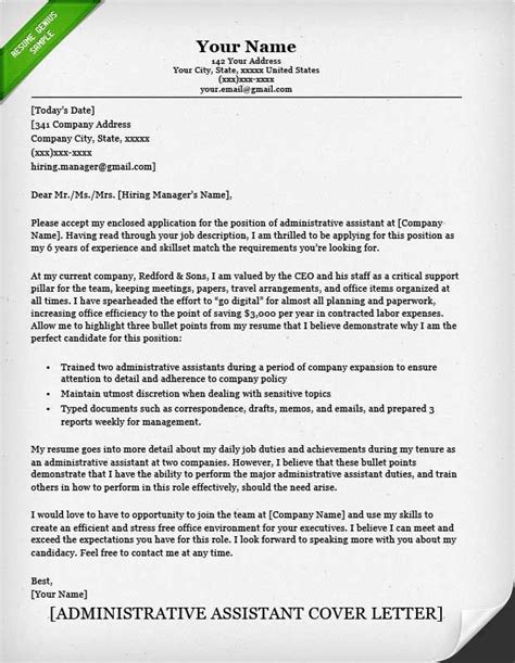 Try this perfect administrative assistant cover letter sample online and create a job winning cover letter to strengthen your candidature for the position. Cover Letter Samples Administrative Assistant Classic ...