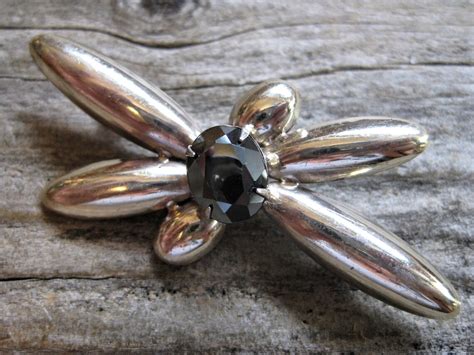 Ca 1950 Atomic Age Sterling Black Spinel Brooch Pin Etsy