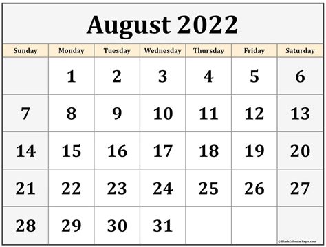 August 2022 Calendar Printable Monthly Calendars Printable