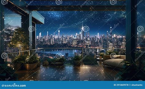Penthouse with an Expansive Terrace Stock Illustration - Illustration