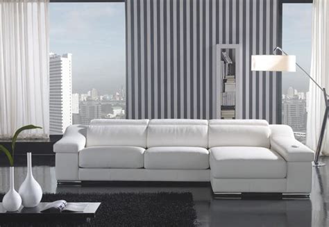 White Leather L Shape Sectional Sofa With Chaise Modern