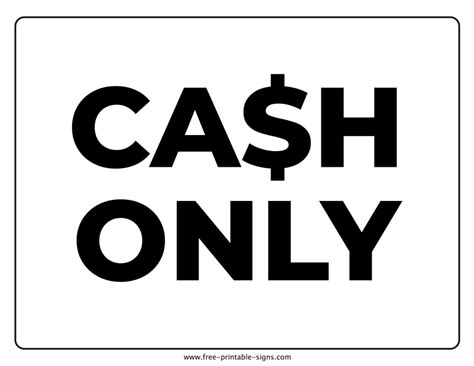 Printable Cash Only Sign - Free Printable Signs