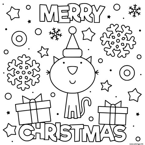 Coloriage Chat Mignon Qui Souhaite Joyeux Noel Dessin Noel à imprimer