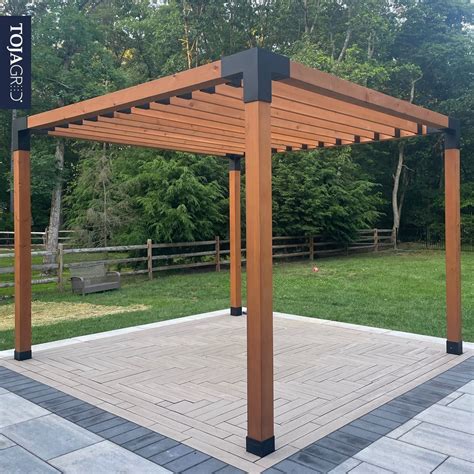 Toja Grid Single Pergola Kit For 6x6 Wood Posts With Knect 2x6 Top Rafter Brackets Garden