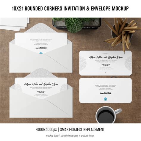 Download Rounded corners invitation and envelope mockup | Free PSD File